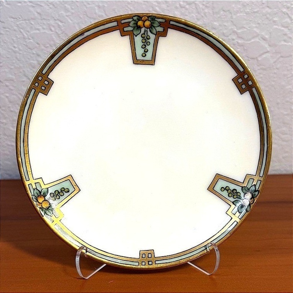 Thomas Bavaria Sevres Porcelain Plate Art Deco Floral Gold Trim German Vintage